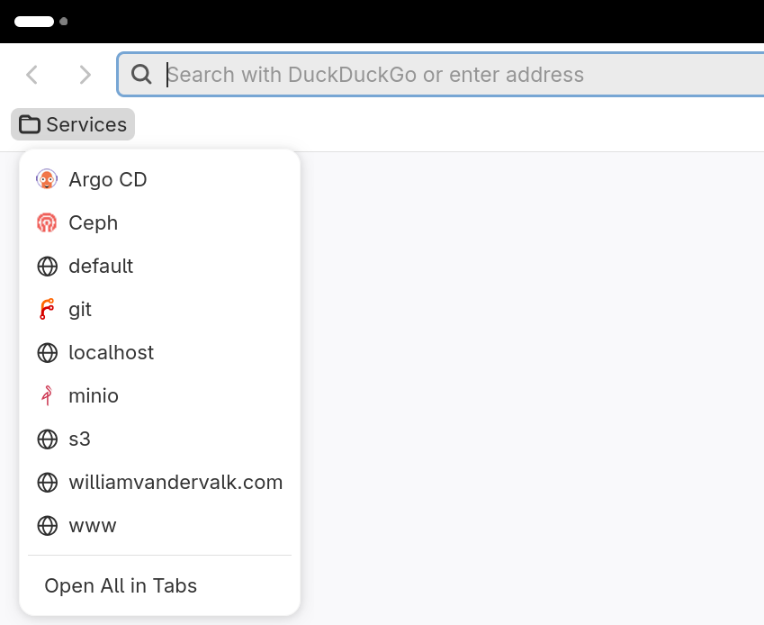 “Firefox bookmarks menu after removing domain from names”